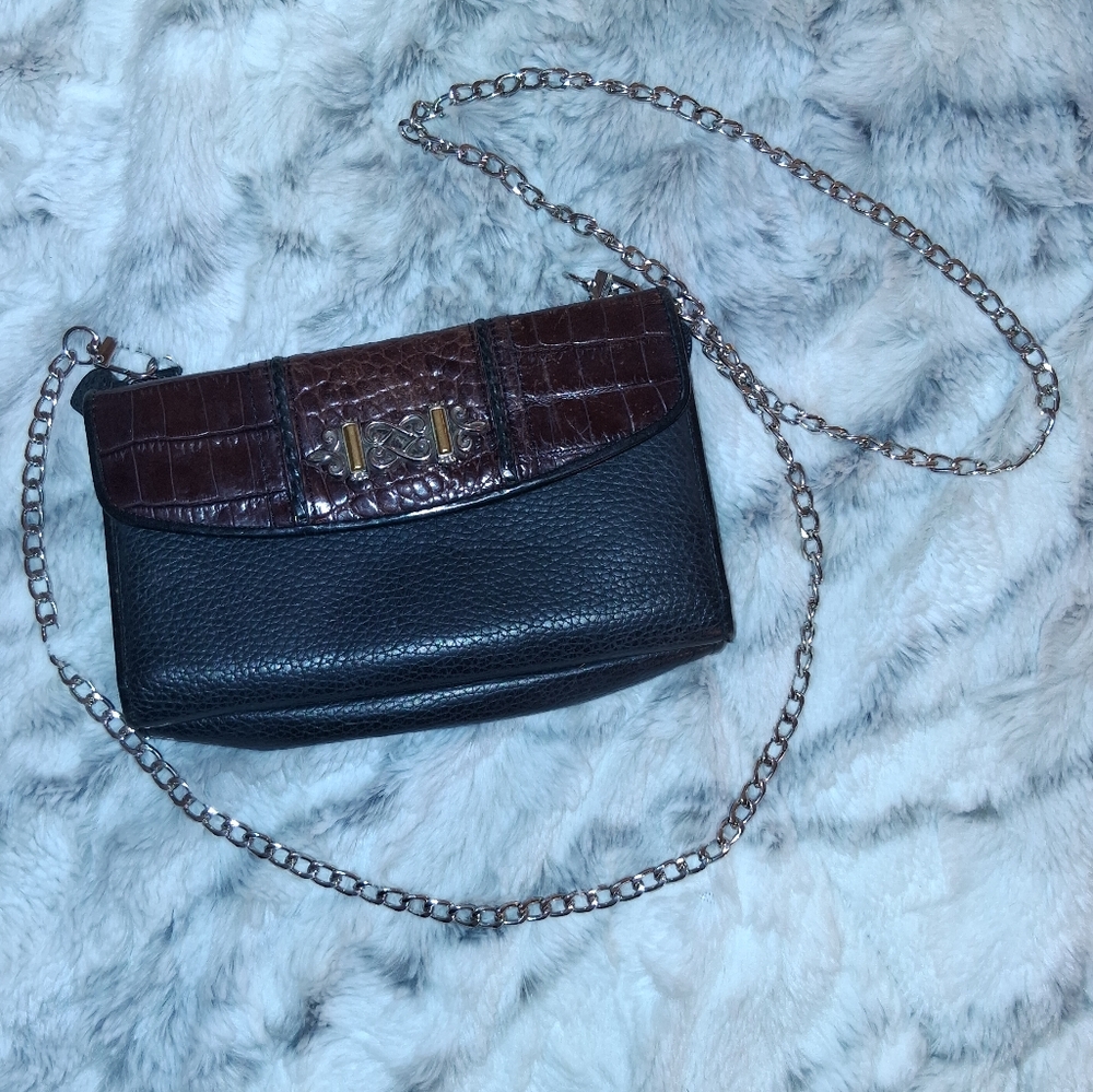 Brighton Black and Brown Chain Crossbody Bag